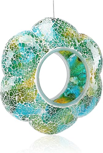 Miniatura 12 de Yinns Comederos de vidrio para pájaros colgantes en el exterior, comedero para pájaros con forma redonda solar para decoración de jardín de patio