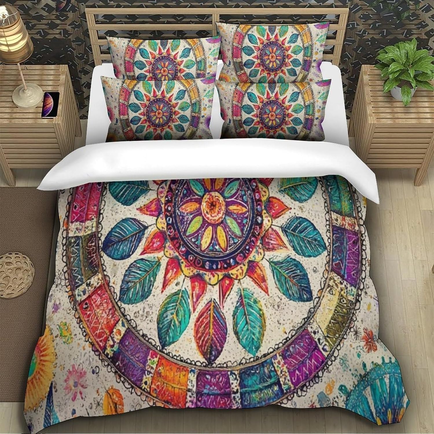 Funda Nordica Cama 135/150 Diseño de Mandala Ropa de Cama 3D Estilo Bohemio 3 Piezas Suave Transpirable Microfibra Funda Nórdica 240x220 cm y 2 Fundas de Almohada 50x75 cm C.2768