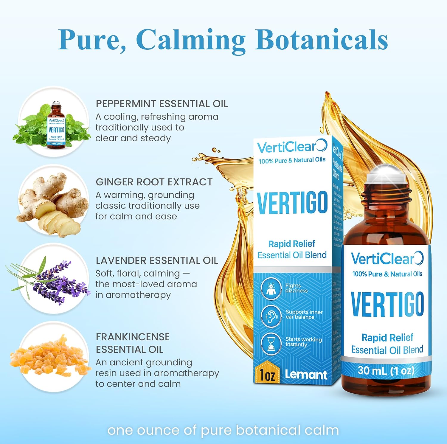 VertiClear Relief Roller (1 oz) | Essential Oils for Inner Balance & Motion Comfort | Supports Dizziness, Lightheaded Feelings & Nausea Sensations | Travel Roll-On | 1 oz (30 mL)
