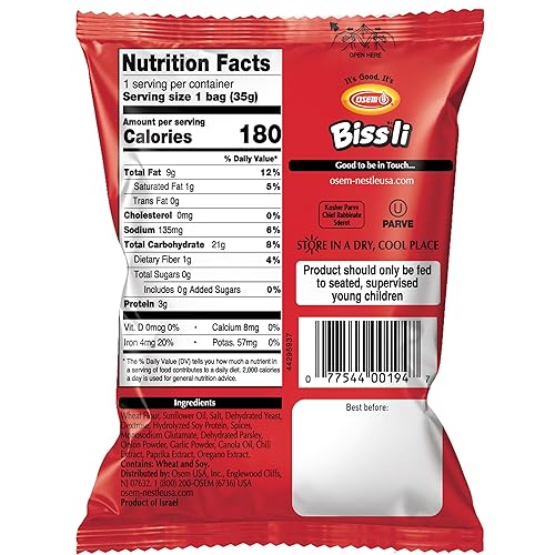 Miniatura 3 de Osem Bissli Paquete variado – 3 sabores atrevidos: Falafel, pizza, barbacoa, bolsas de 1.23 onzas (paquete de 12) – Snacks de trigo crujiente