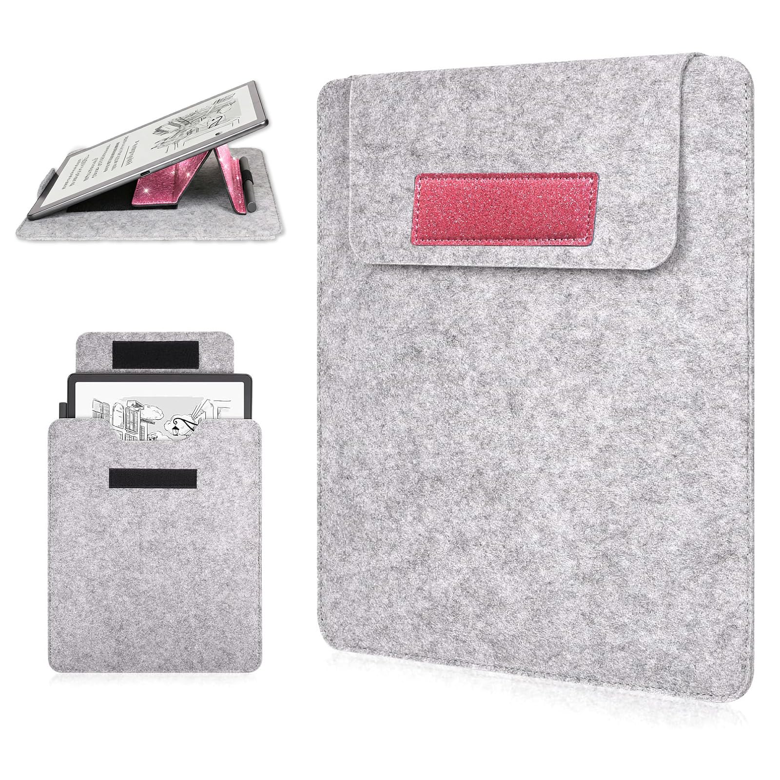 Caweet Étui de protection pour Kindle Scribe 11 pouces - Compatible avec Colorsoft 1ère génération et 3ème génération version 2025 - Cuir PU de qualité supérieure avec support pliable - Rose - 1