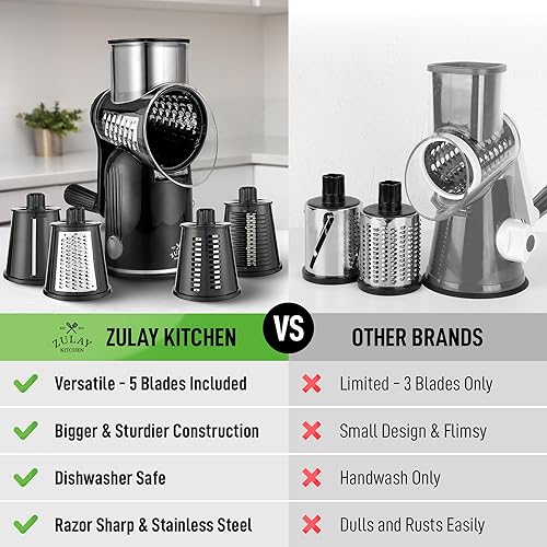 Miniatura 2 de Zulay Kitchen Rotary Cheese Grater 5 Blade Cheese Shredder - Manual Hand Crank Cheese Grater With Reinforced Suction & 5 Interchangeable Drums -