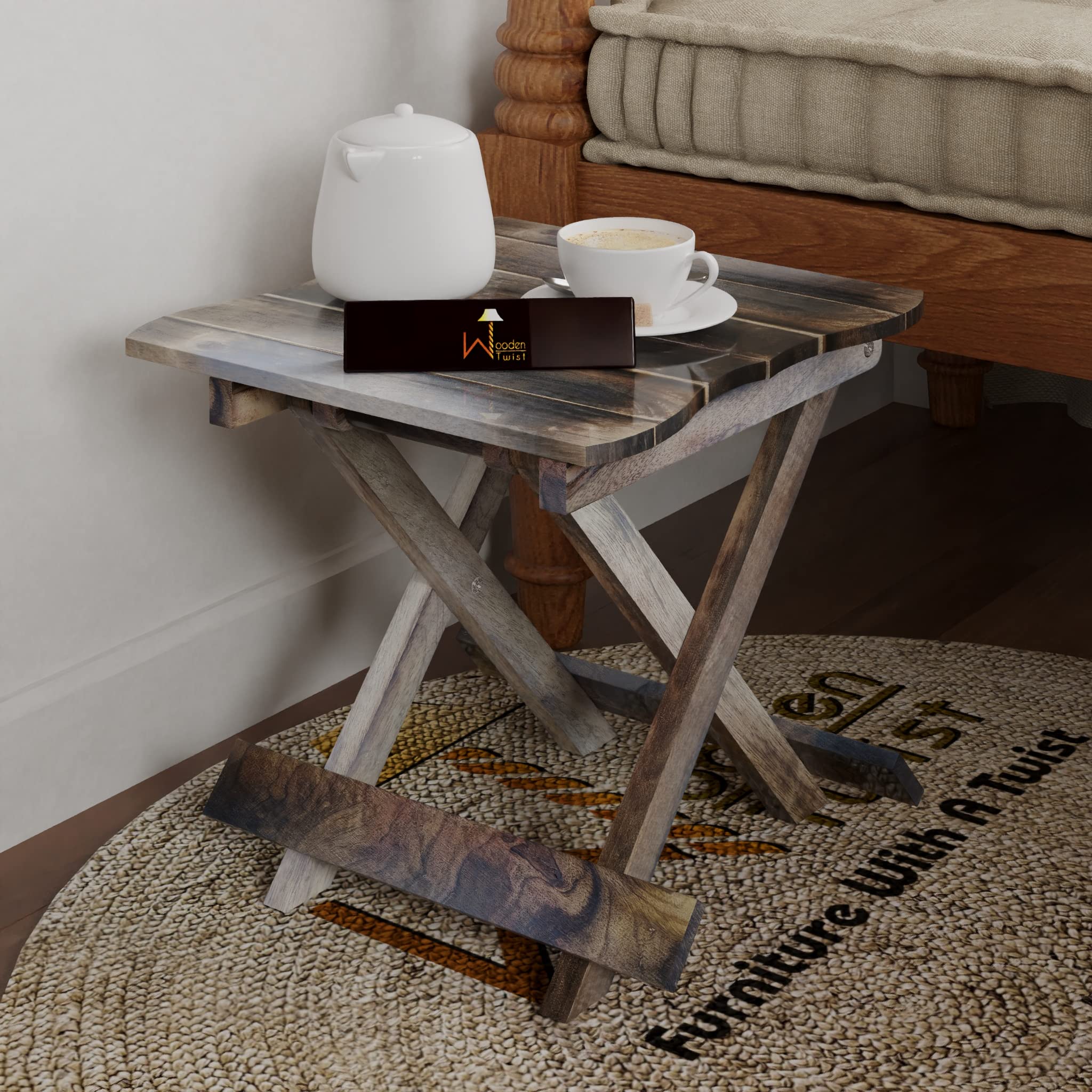 Onlineshoppee Handmade Design Folding Mango Wood End Table for Living Room
