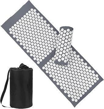 XiaoMaGe 47" Acupressure Mat and Pillow Set with Carry Bag Gray