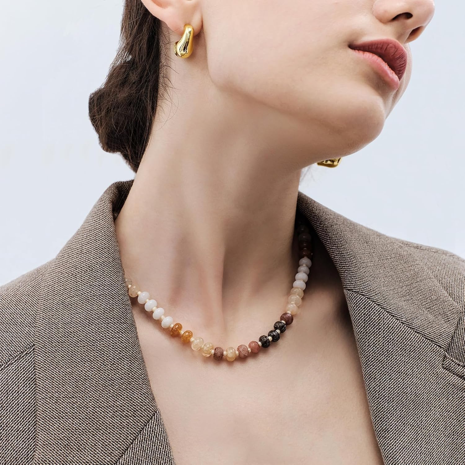 KissYan Beaded Necklaces for Women, Gemstone Bead Boho Choker, Natural Stone Handmade Fashion Autumn Winter Jewelry Gifts - Image 3