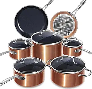 Nuwave 12 Piece Cookware Set - Duralon Blue Ceramic Non-Stick Frying Pans Saucepans Deep Sauté Pan Induction Compatible PFAS Free With Lids