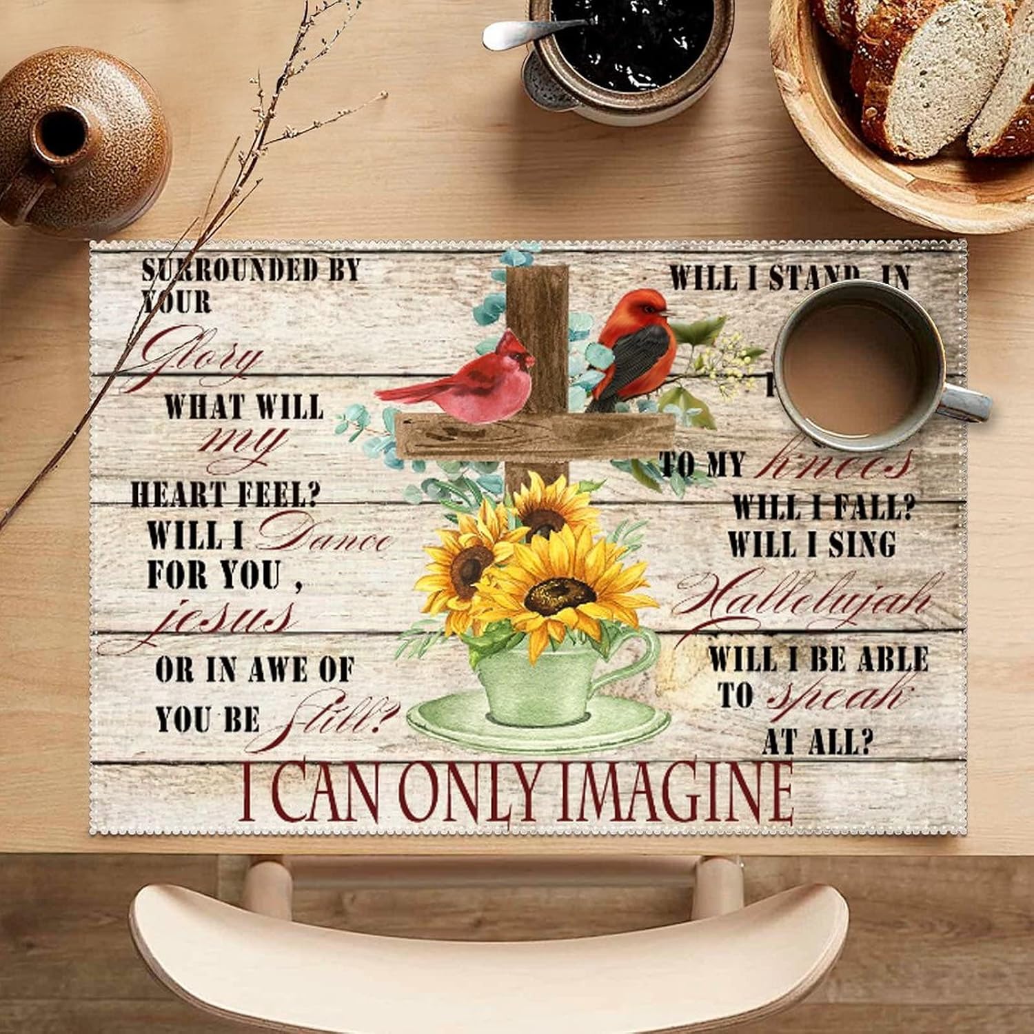 I Can Only Imagine Place Mats Set of 6 Surrounded by Your Glory Inspirational Quotes Motivational Tablemats Non-Slip Heat Resistant Place Mats Outdoor Placemats Home Kitchen