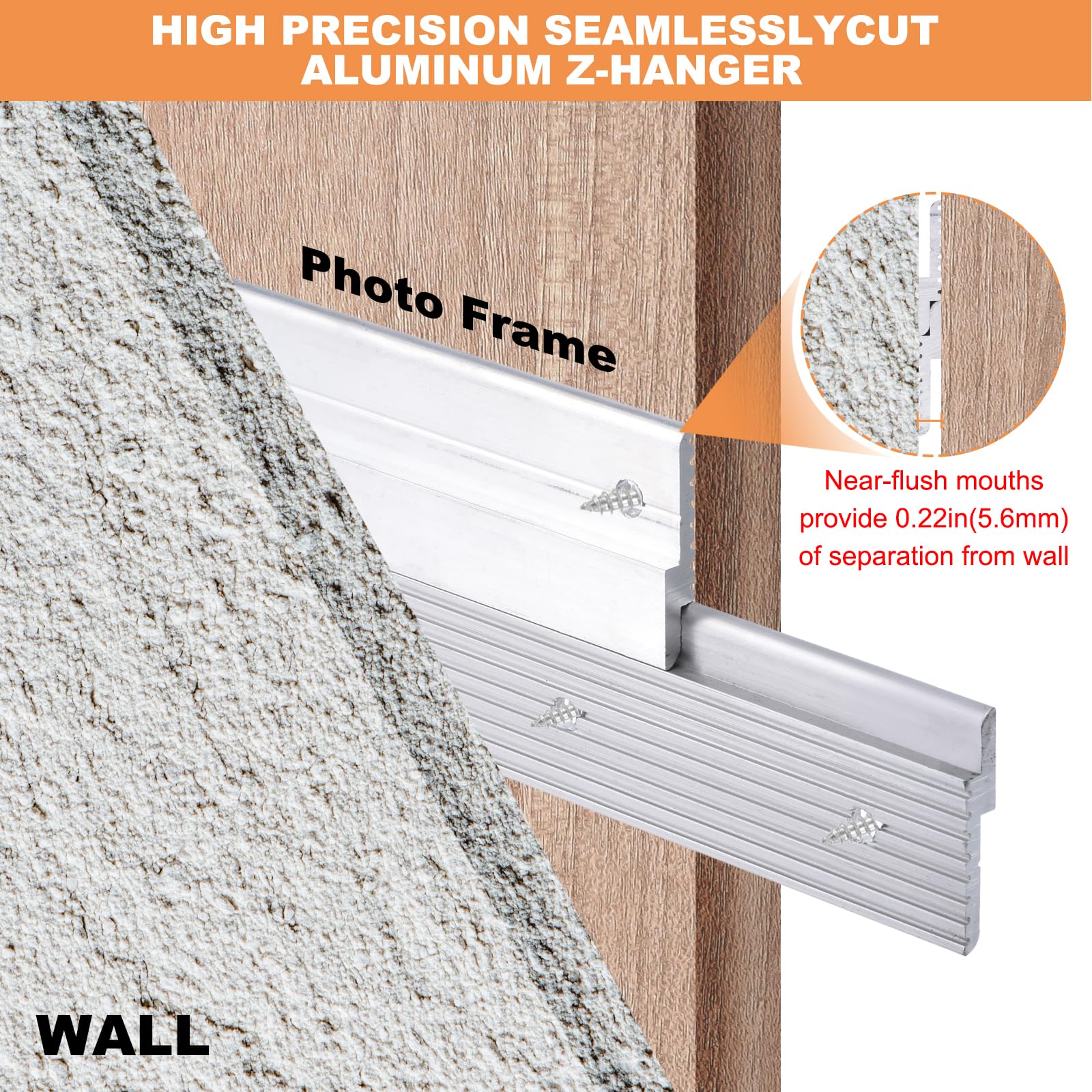 sourcing map Französische Bilderaufhänger, 104 cm, 1 Paar Aluminium-Z-Clip, unterstützt 72,6 kg, ineinandergreifende Wandhalterung, zum Aufhängen von Spiegeln, Paneelen, Regalen, Kopfteilen,