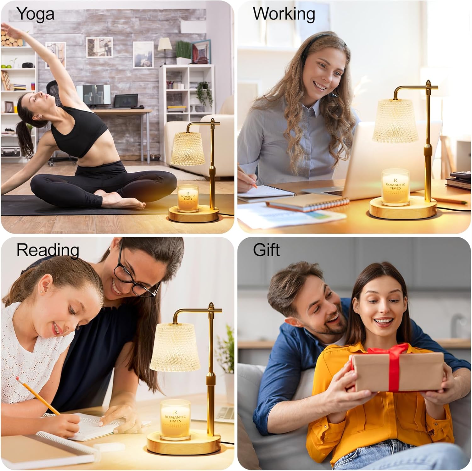 Candle Warmer Lamp with Timer Dimmable - Height Adjustable Candle Warmer for Jar Candles - Birthday Gifts for Women Mom - House Warming Gifts New Home Decor (Wood Base Clear Shade)