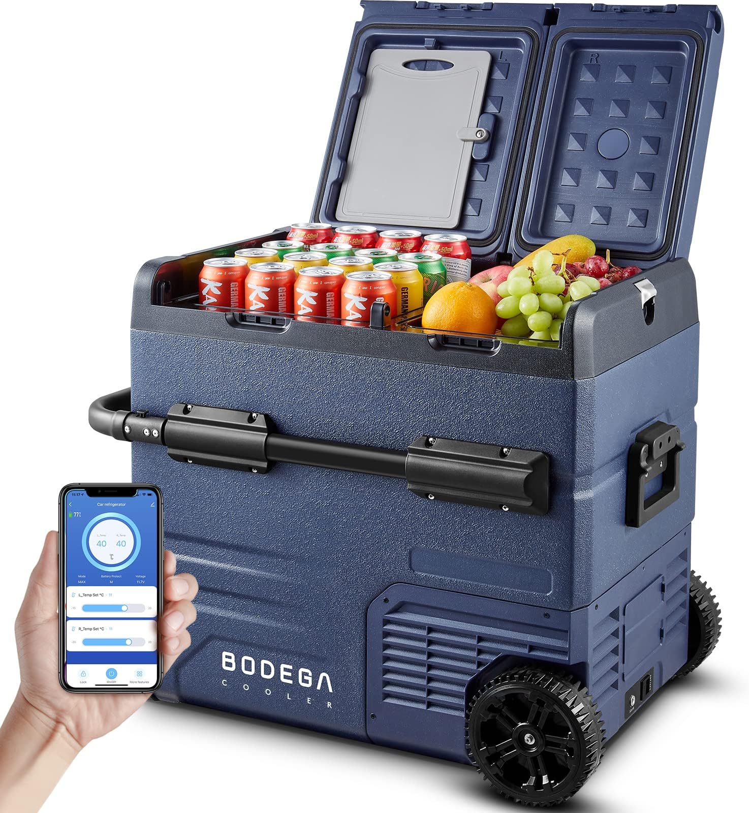 BODEGACOOLER 12 Volt Car Refrigerator,59 Quart (55L)12v Portable refrigerator,Car Fridge Freezer, -4℉-68 Car Cooler 12/24V DC and 100-240V AC for RV, Camping,Travel,Dual Zone With APP Control(2 Doors)