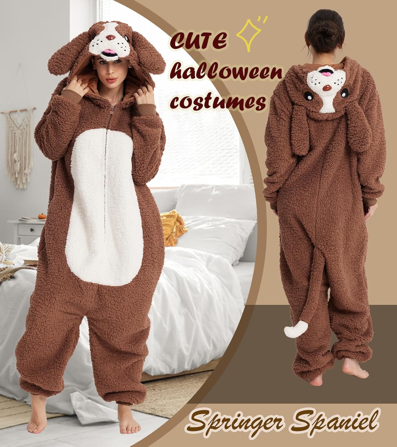 Dodheah Unisex Dog Costume for Adults Halloween Jumpsuit Springer Spaniel Cosplay Pajamas Novelty Animal One-Piece - Image 4