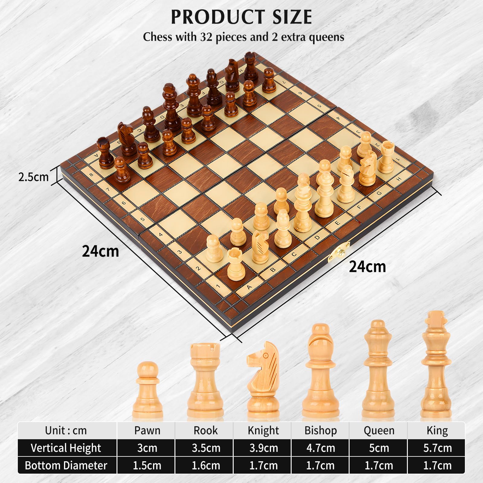 Wooden Chess Set for Adults OOCOME Magnetic Travel Chess Board Foldable Boards Game with Portable Storage Board for Beginners Gift for Children Family and Friends - Image 2