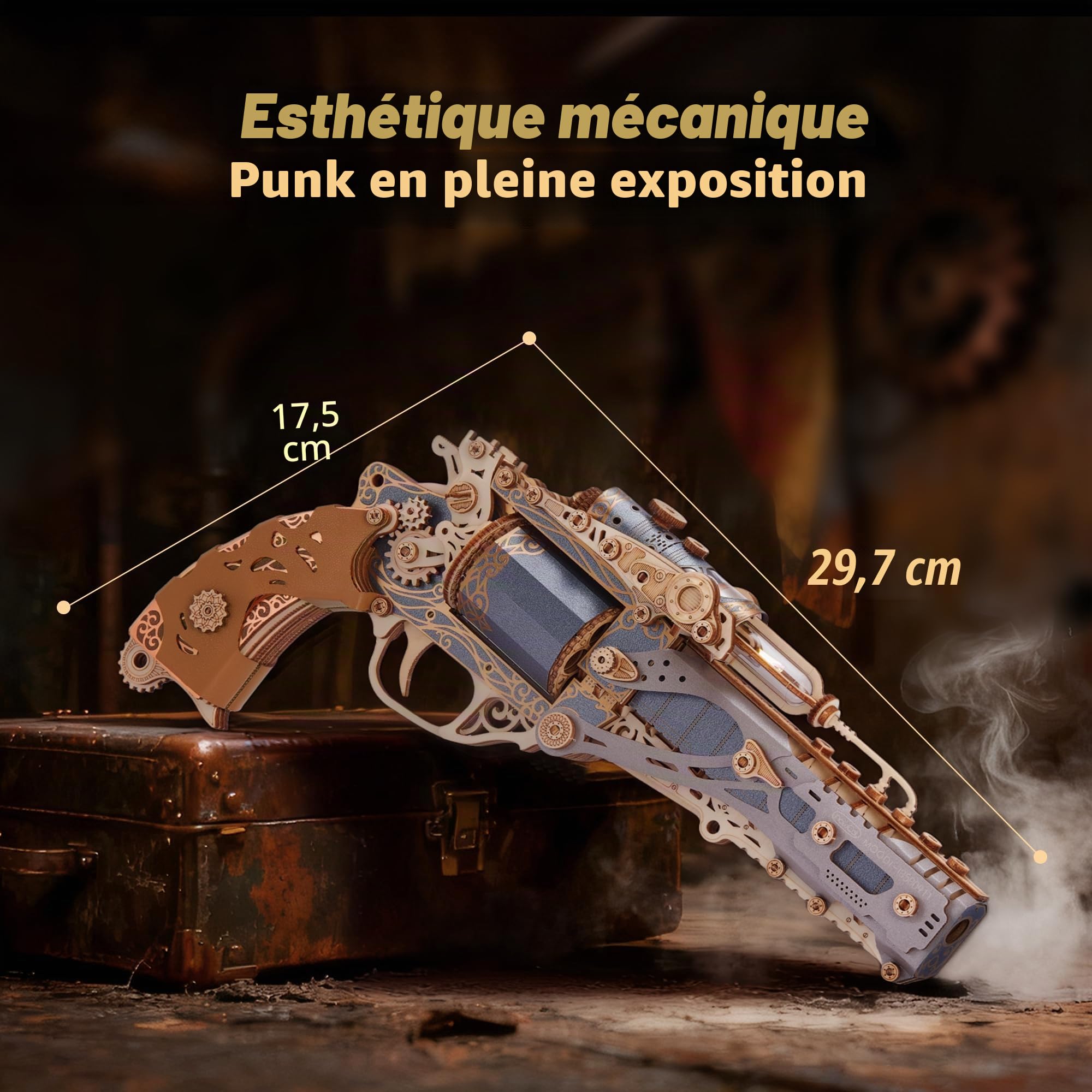 FUNPOLA Puzzle 3D en Bois Revolver Steampunk – Kit d’Assemblage DIY Revolver mécanique, Cadeau créatif et Unique pour Adultes et Adolescents (Noir)