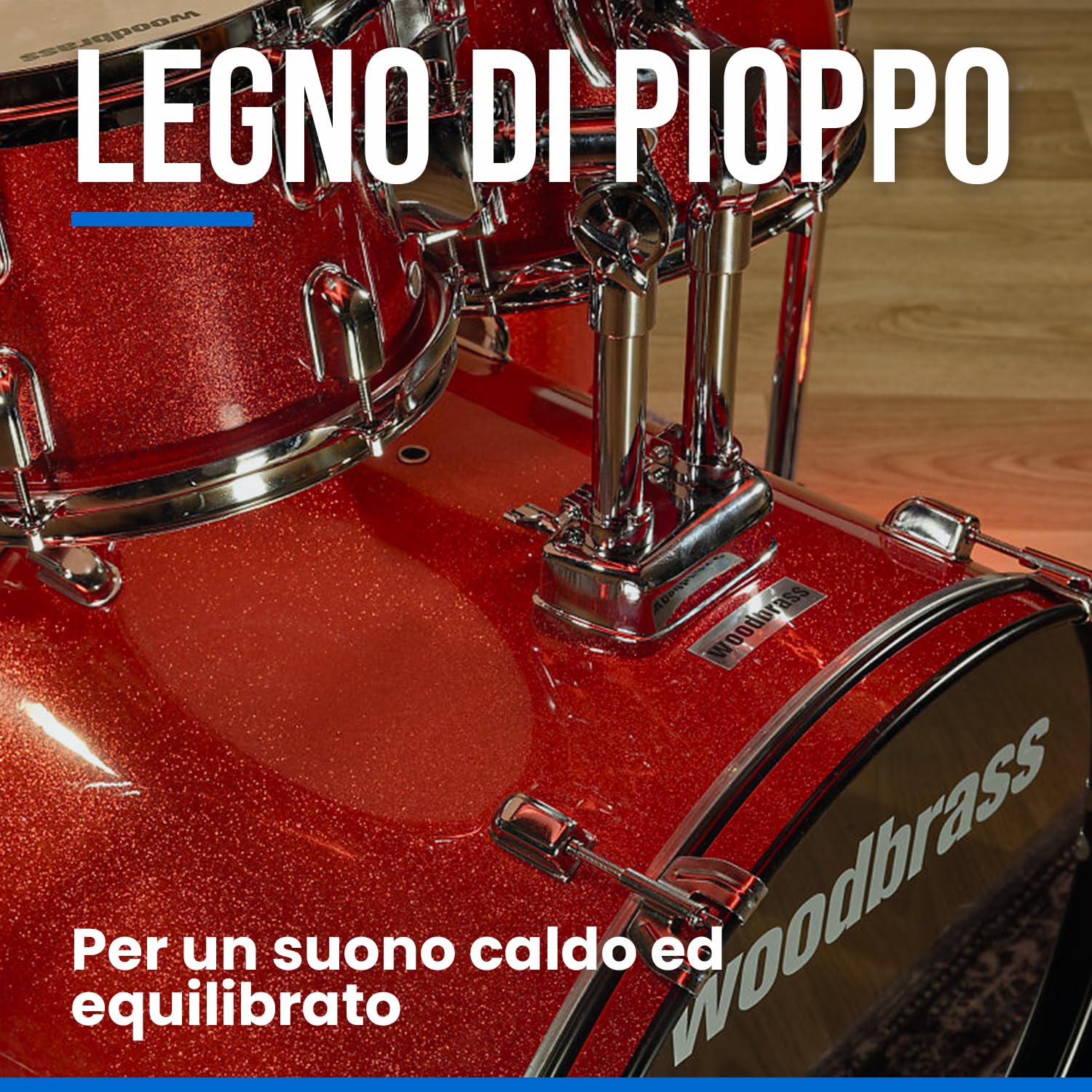 Woodbrass AD100 - Batteria nera lucida, ideale per principianti, pronta all'uso, accessori inclusi - Kit batteria acustica completa fusti di pioppo