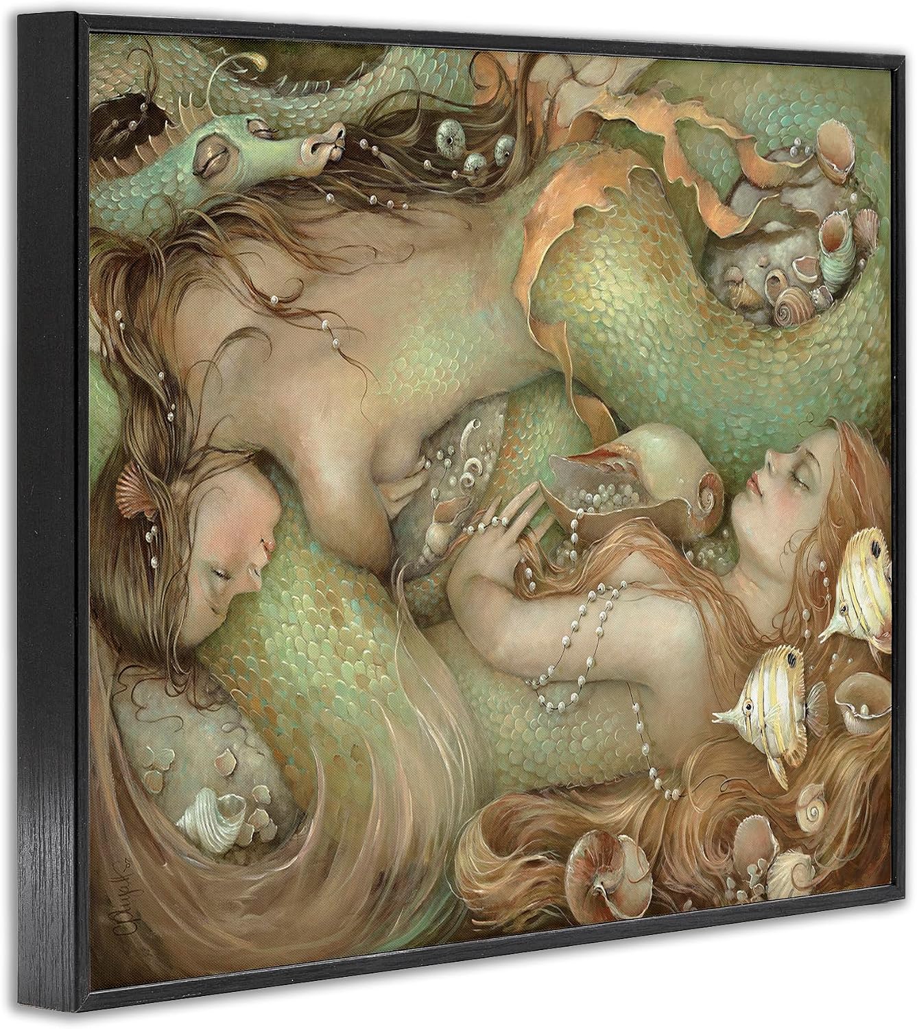 'Two Mermaids Underwater'| Framed Giclee Art | Stupell Industries | Black, 30 x 24 Inches, Easy to Hang and Sturdy, Made in USA, by Christina P. Wyatt