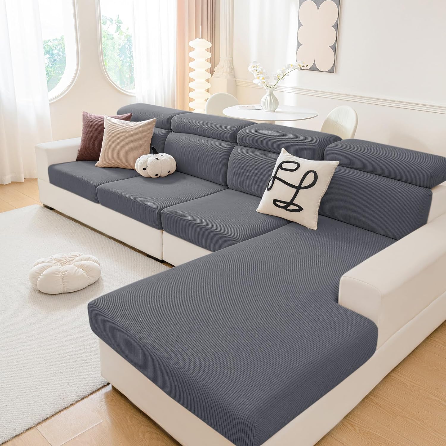 hyha Waterproof Couch Cushion Covers, Against Spills, Couch Cover for Dogs Washable, Thick Elastic Jacquard Fabric, Waterproof Sofa Seat Slipovers for Pets (1 Piece for Large, Dark Grey)