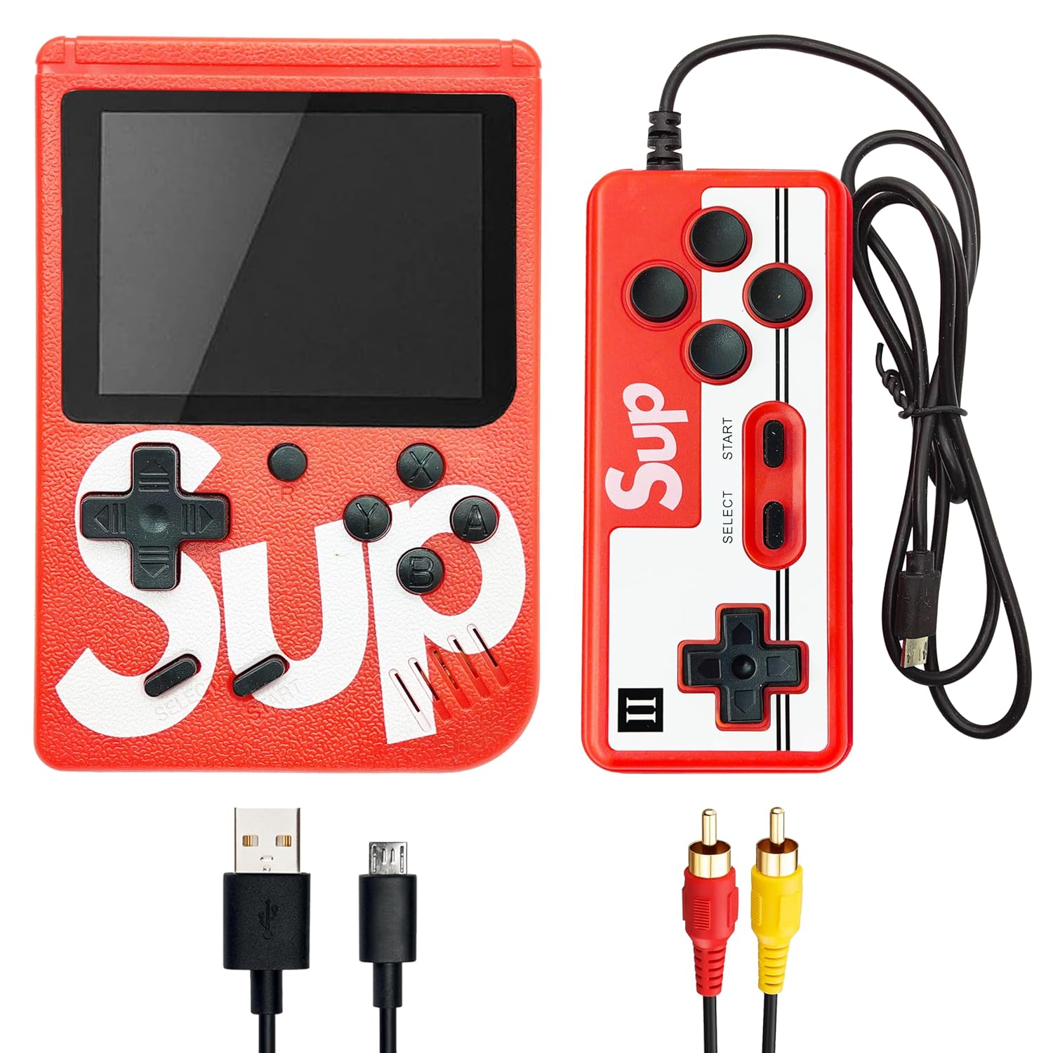 VGRASSP Two Player 400 in 1 Handheld Video Game Console for Kids – Retro Portable Console with Built-in Classic Games, Rechargeable Battery, Gift for Boys & Girls – Red