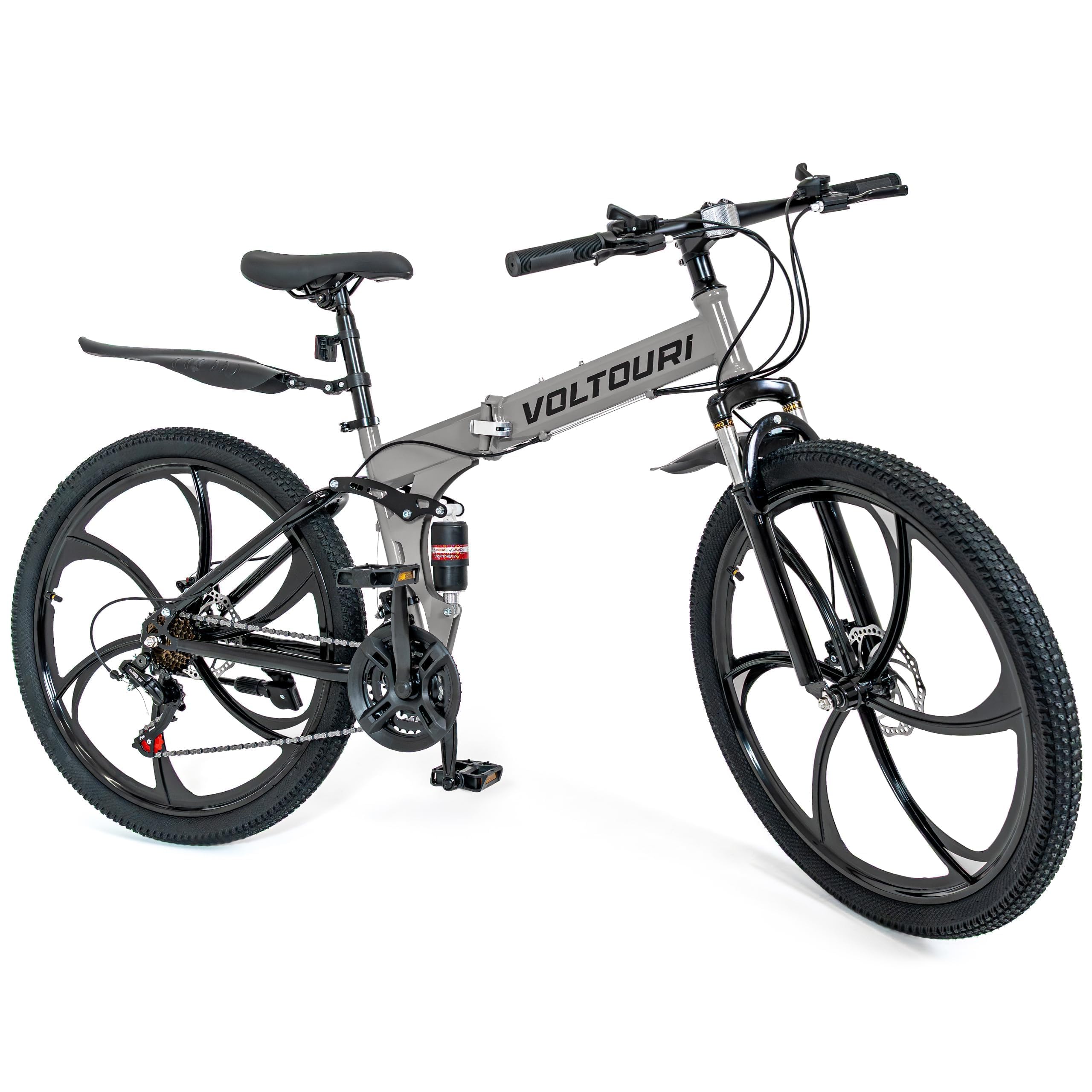 THUNDER Klappbares Mountainbike 26 Zoll, MTB Klapprad mit 21 Gängen, Vollfederung, mechanische Scheibenbremsen, Stahlrahmen, für Erwachsene und Jugendliche