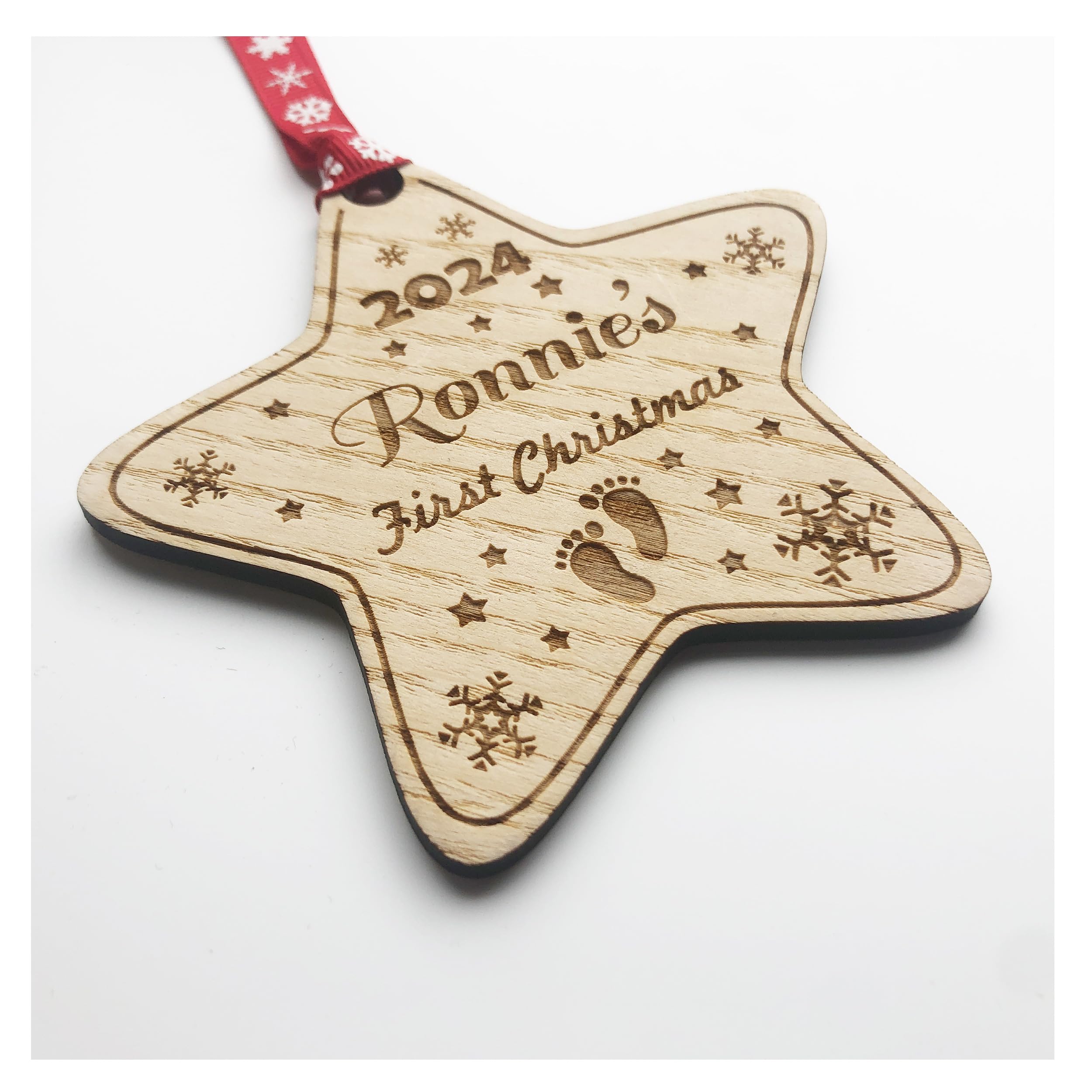 Baby's 1st Christmas - Tree Bauble Decoration Personalised Wooden Star