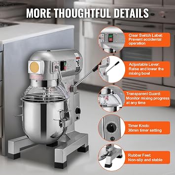 Happybuy 10L Commercial Food Mixer, Stand Mixer with 3 Speeds, 550W Dough Mixer, Stainless Steel Bowl & 3 Attachments for Restaurant, Bakery, Cafe, Pastry Shop