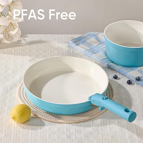 Miniatura 4 de CAROTE Juego de 15 ollas y sartenes, juegos de utensilios de cocina de cerámica antiadherentes con mango desmontable, ollas y sartenes de cocina de