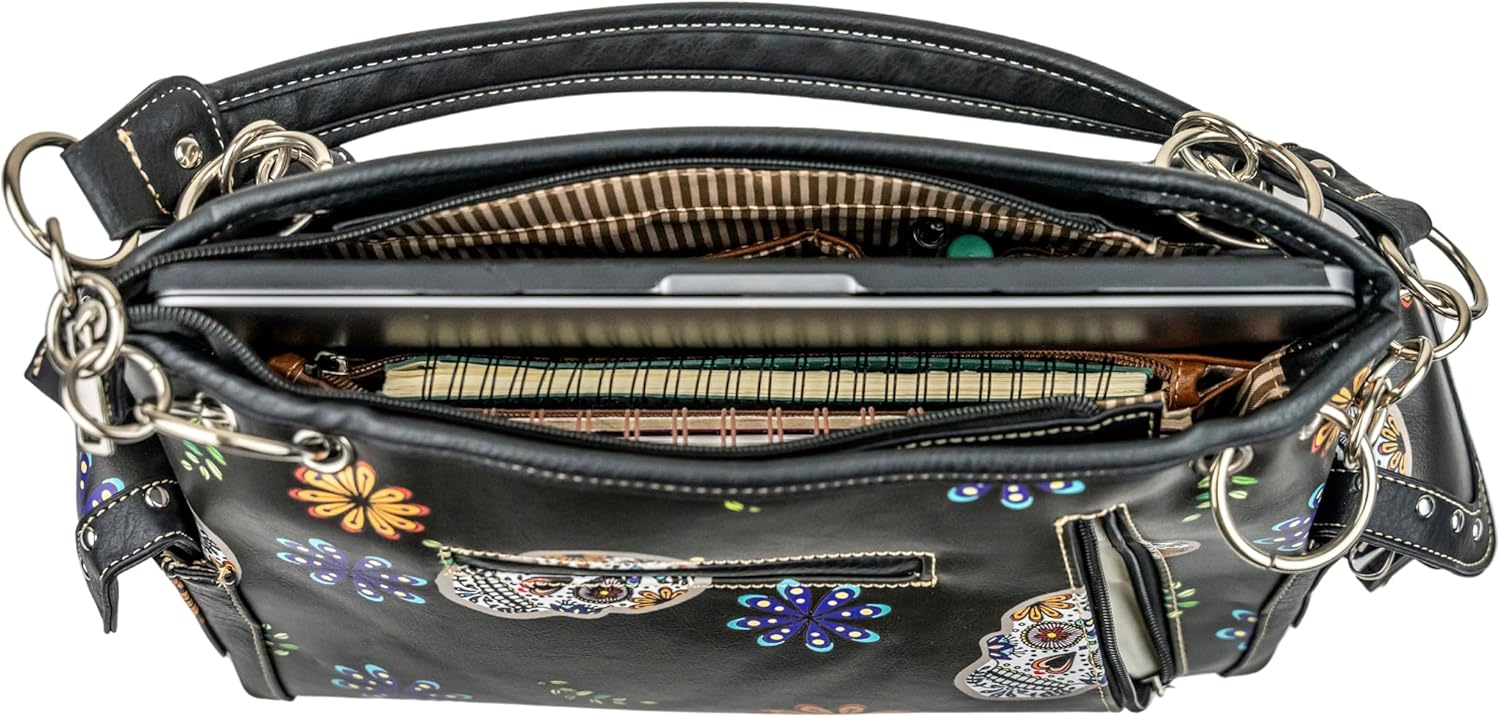 Briomhar Sugar Skull Goth Purse for Women - Day of the Dead Conceal Carry Handbag