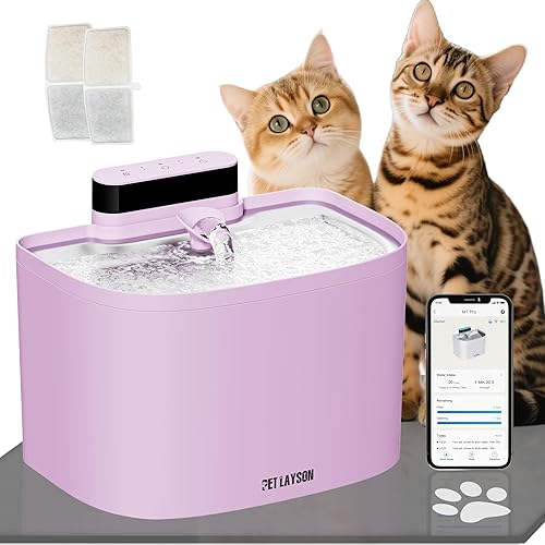 Miniatura 10 de PET LAYSON - Fuente de agua para gatos sin bombas, control remoto con aplicación, batería recargable inteligente, funciona con batería, dispensador