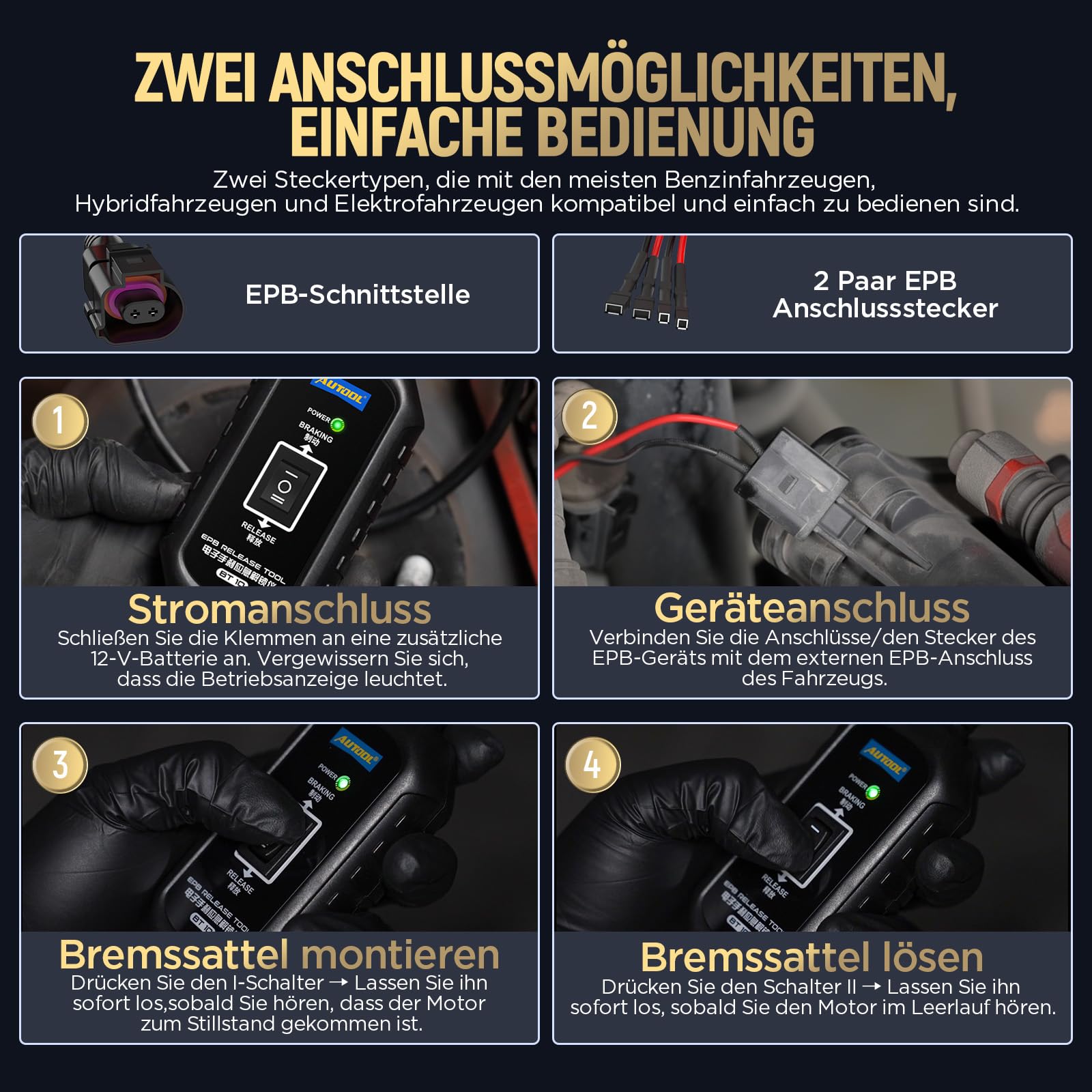 AUTOOL BT10 EPB Notentriegelungswerkzeug, Zweikanal-Steuerung für Bremse und Rückwärtsgang zum Lösen und Zurücksetzen der elektronischen Parkbremse, für Pannenhilfe, Fahrzeugbewegung/Reparatur/Wartung