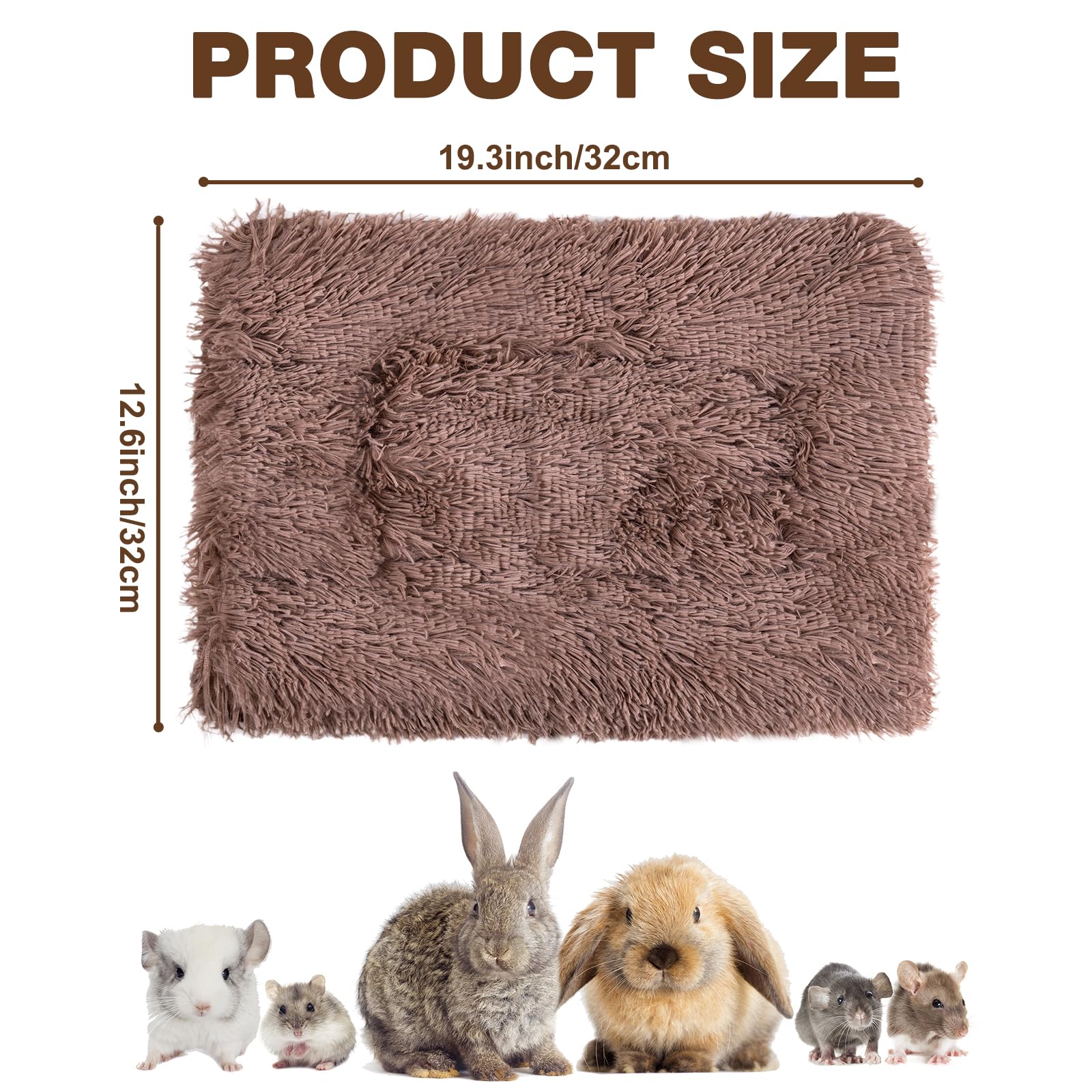 MICOOYO 2 tappetini per piccoli animali domestici, soffice cuccia in pile per conigli, porcellini d'India, scoiattoli e criceti (grigio, marrone, 49 x 32 cm)
