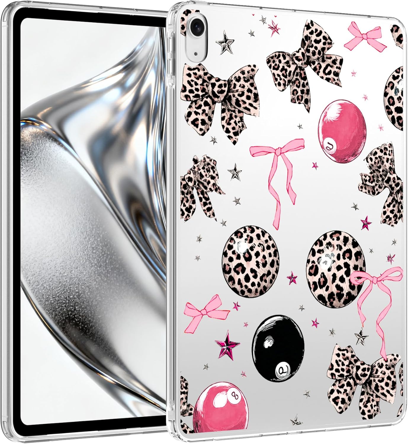 for iPad Pro 13-inch (M4) 2024,Cute Y2k Leopard Print Bow Crystal Clear Case,Slim Lightweight Anti-Scratch Soft TPU Bumper Hard Acrylic Back Cover for Women