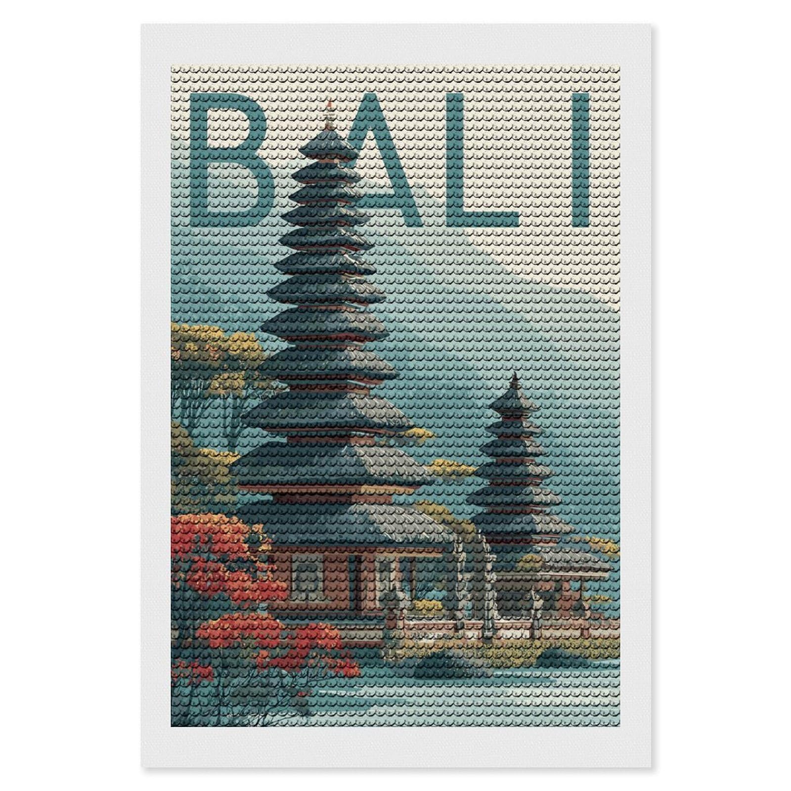 Junmoney Bali Temple Illustration Diamond Painting Canvas Set 8"x12", for Beginners, Complete Accessories, Christmas Gift, Modern Decor