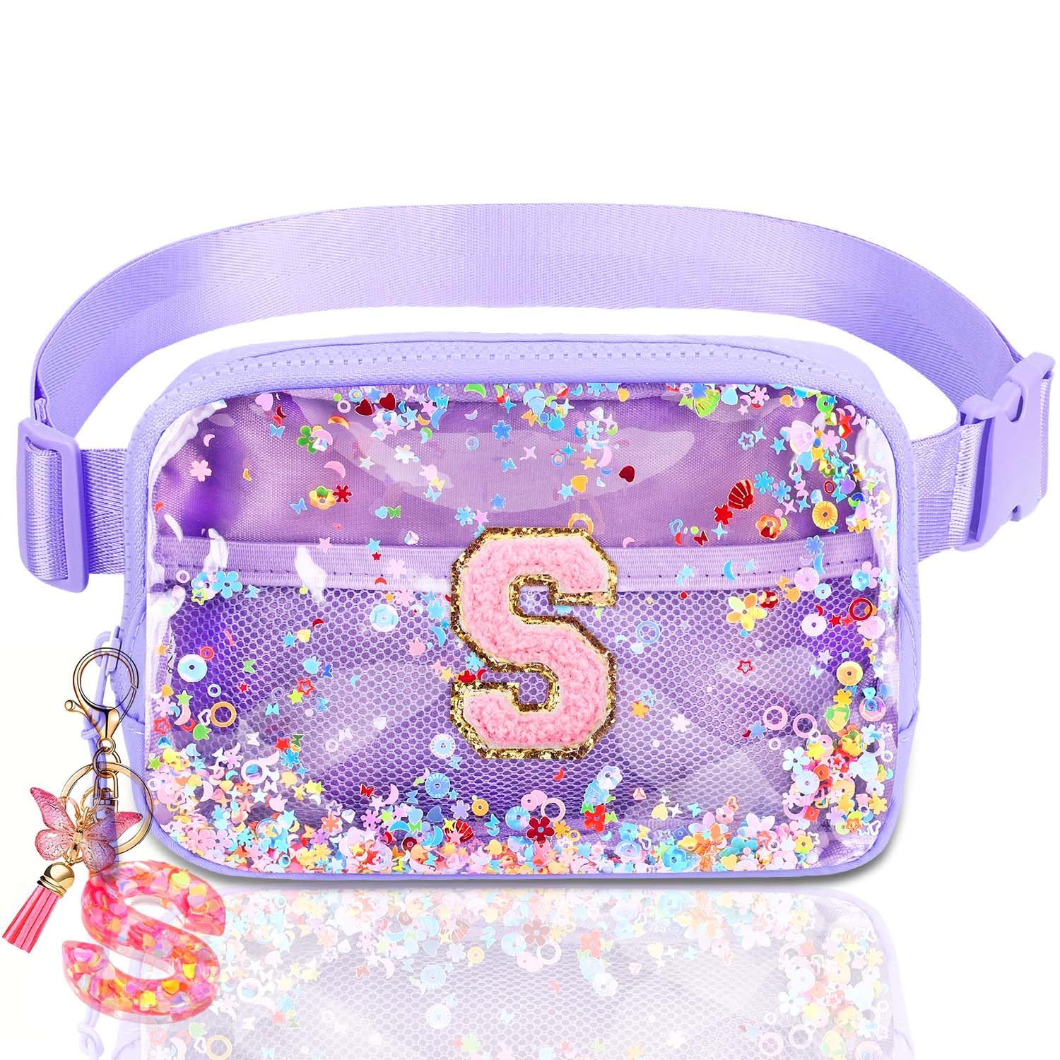 Initial Fanny Pack for Girls - Belt Bag for Teens Kid Teen Girl Kid Birthday Gift Clear Purple S