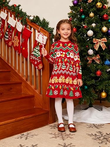Miniatura 2 de Funnycokid Vestido de Navidad para niñas pequeñas, vestido de suéter de punto de Navidad de manga larga 2-11 años