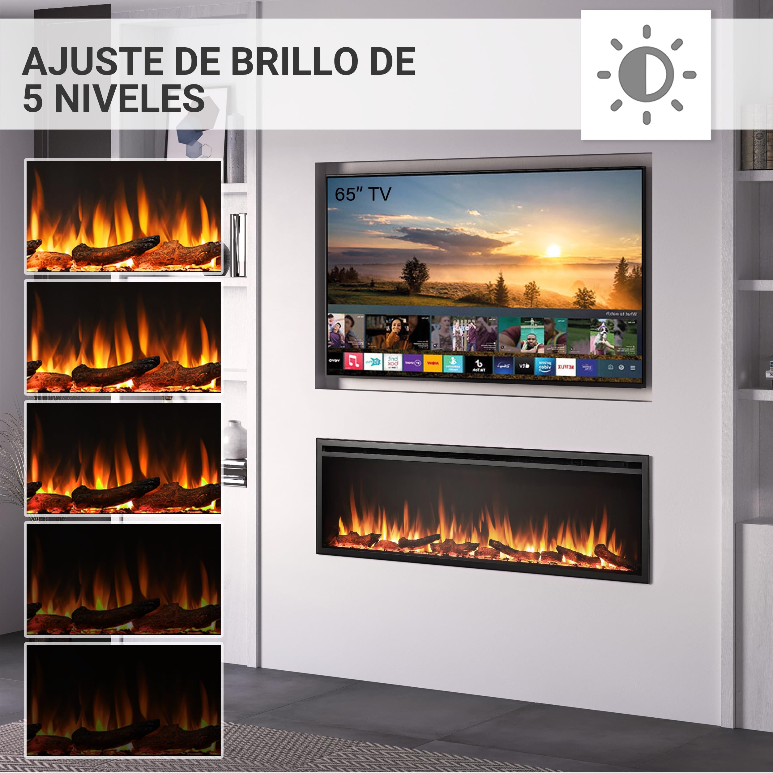 BALDERIA Atalanta 60 - Chimenea electrica empotrable Inteligente con WiFi App