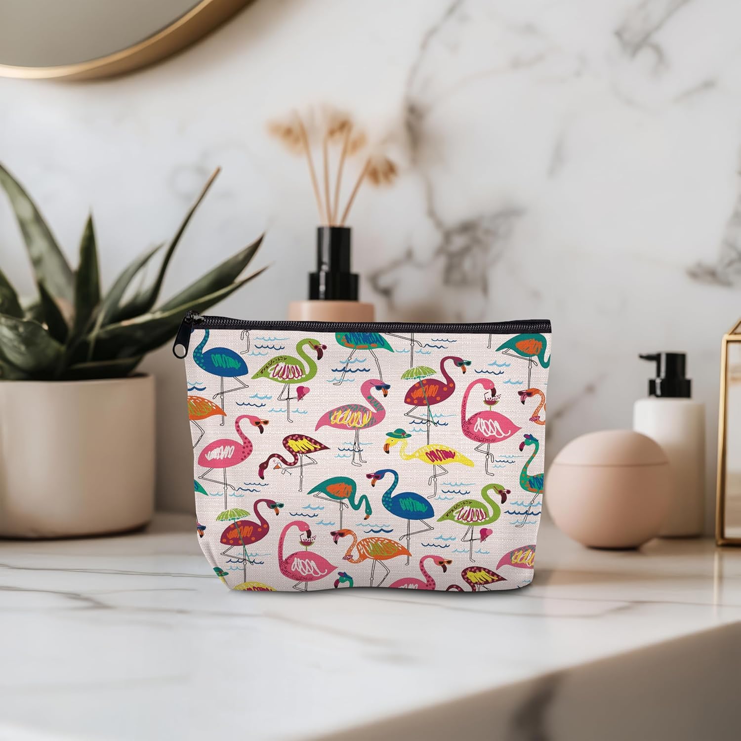Flamingo Gifts for Women — Flamingo Makeup Bag Cosmetic Bag Makeup Zipper Pouch - Image 2