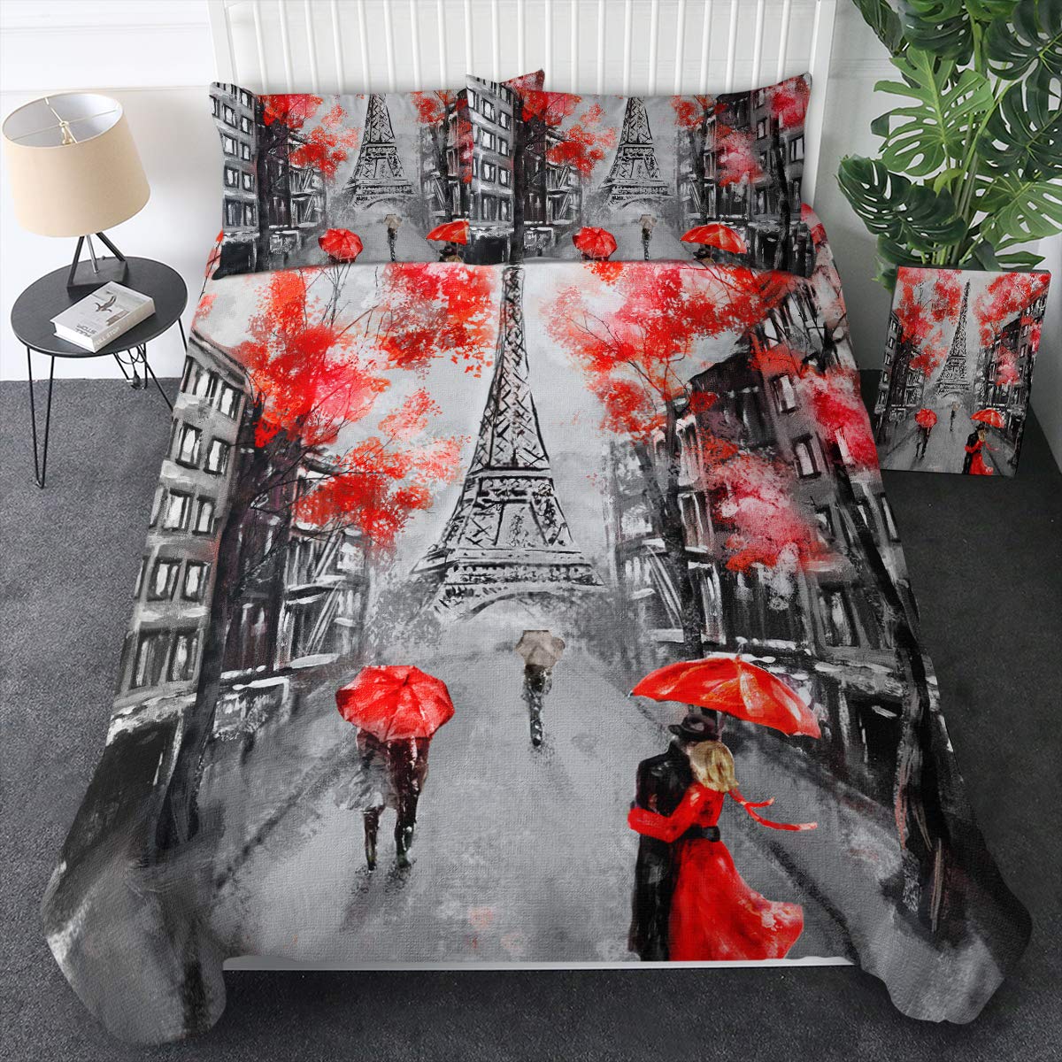 Sleepwish Duvet Cover Eiffel Tower Paris Bedding Set King Set 3D City Landscap Vintage Pattern 3 Pieces French Bedspread Christmas House Warming Gifts