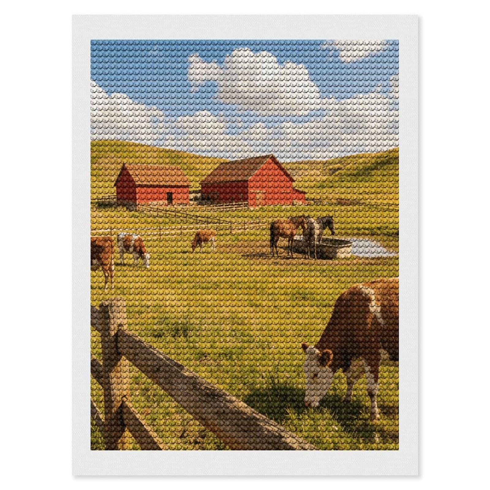 FekiLoot Ranch Paint by Numbers Kit for Adults Beginner DIY Diamond Dots Paintings Round Full Drill Diamond Art Kits Picture Diamond Art Painting Kits for Home Decor 12"x16"
