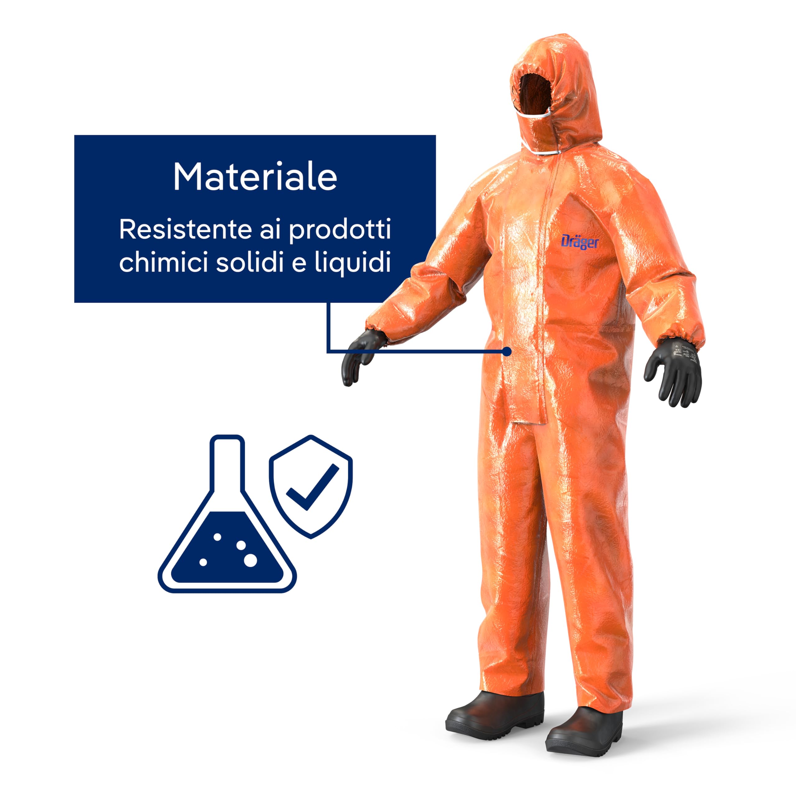 Dräger SPC 4400 Tuta protettiva contro polveri e liquidi in materiale CLF con alta resistenza chimica | Tuta antispruzzo arancione per vernici e prodotti chimici | Taglia L