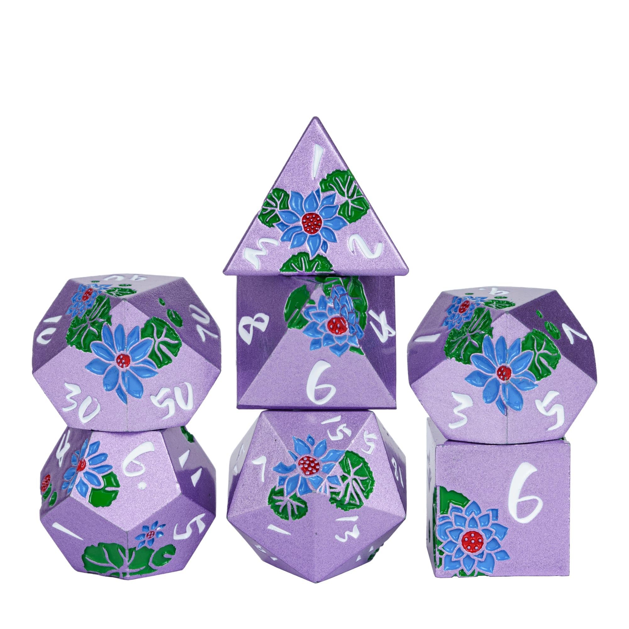 CRITALLIC Lotus Flower Metal DND Dice Set,Heavy Metallic Flower D&D Dice Set with Gift Metal Case for Dungeons and Dragons TTRPG Games Roleplaying