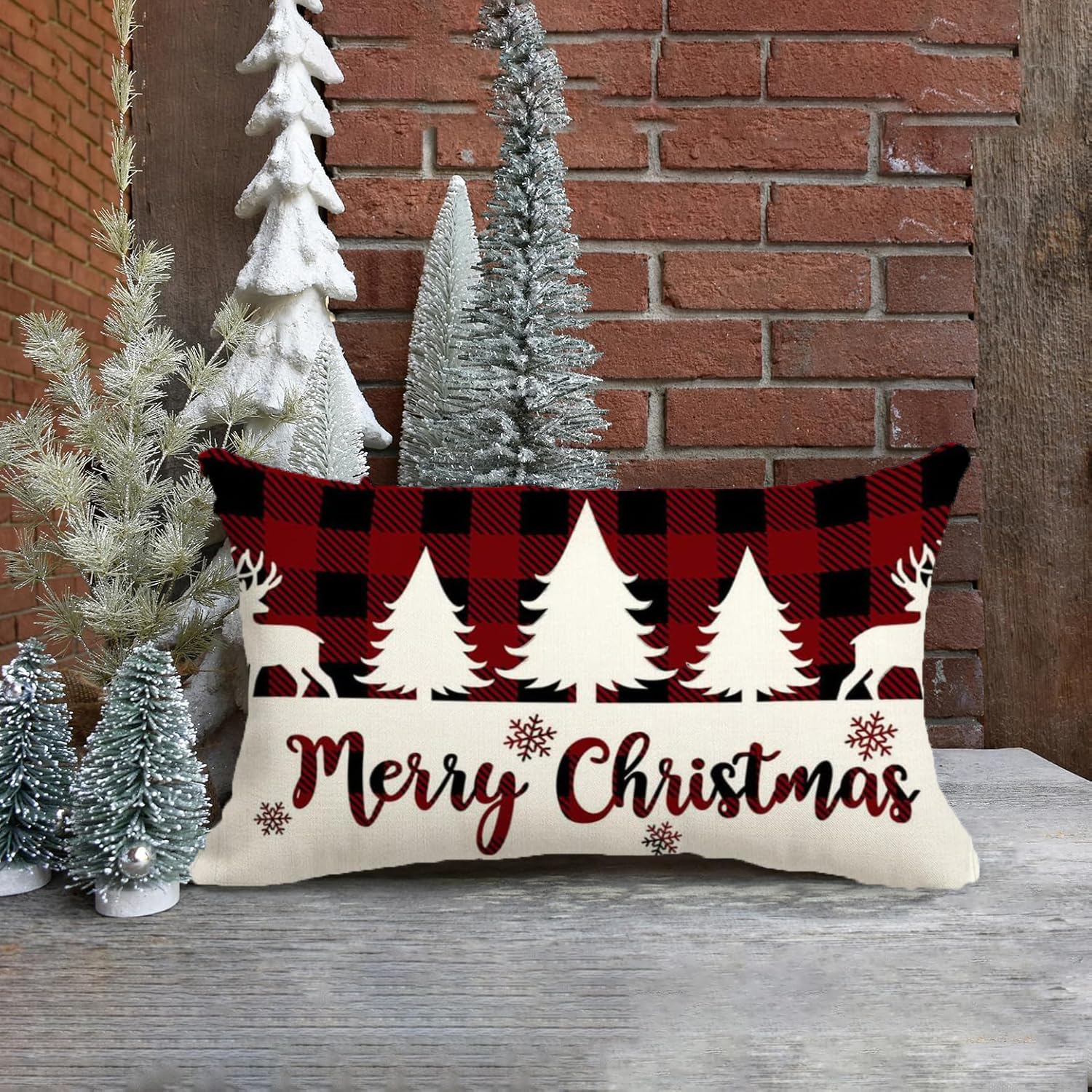 Fundas De Almohada Rojas Y Negras De Búfalo A Cuadros Navideñas De 12 X 20 Pulgadas, Fundas De Almohada Con árboles De Navidad, Fundas De Almohada De Merry Christmas, Fundas De