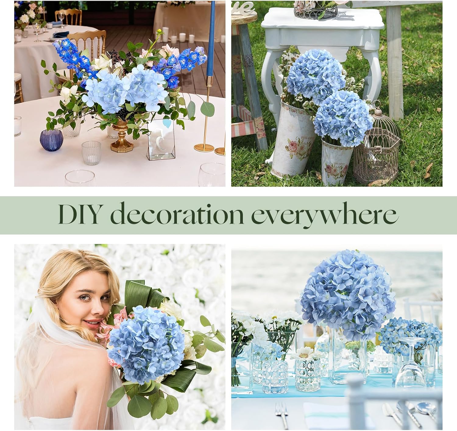 Crowye 6 Bundles 30 Heads Hydrangea Silk Flowers Large Artificial Hydrangea Flowers Heads with 18.5'' Long Stems Faux Hydrangea Bouquets for Home Table Centerpieces Wedding Party Decoration(Blue)