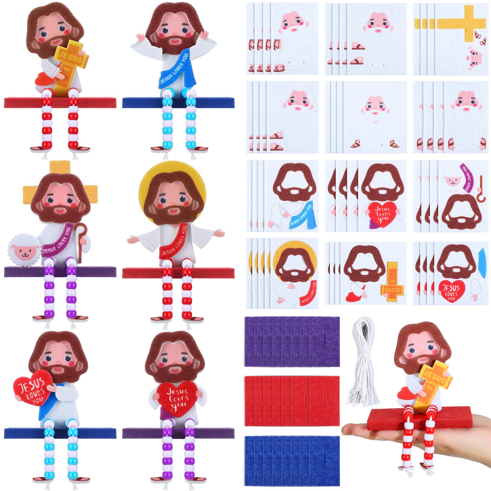 24 Sets Jesus Loves You Craft Kit Sunday School VBS Christian Crafts DIY Religious Beads Felt Ornament Create Your Own Holiday Art for Table Party Favors School Classroom Activities Decoration