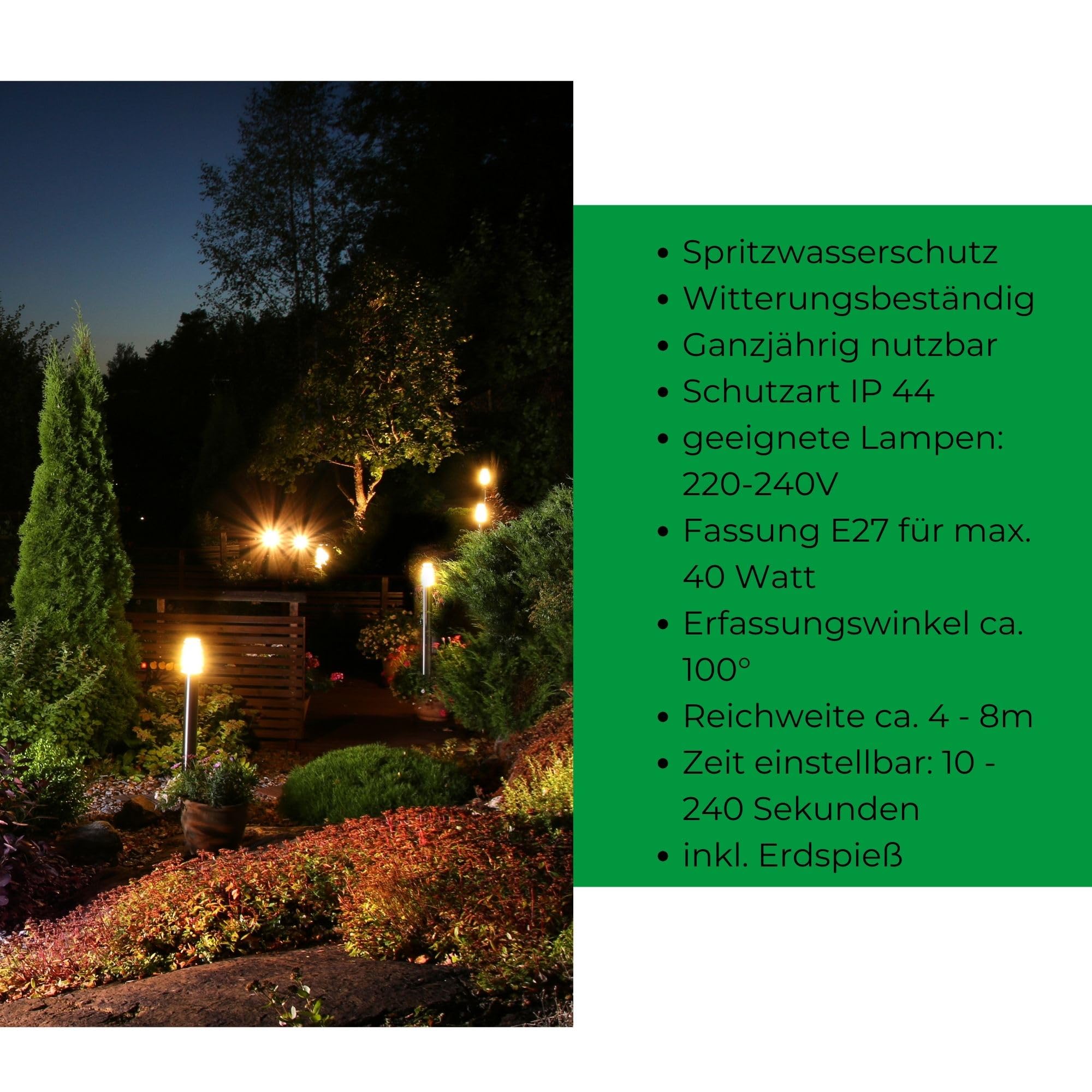 Novatool Wegeleuchten I 45 cm + 80 cm + 110 cm I mit Bewegungsmelder I mit Erdspieß I Edelstahl I IP44 I E27 Sockel I Wegebeleuchtung aussen Aussenleuchten Garten Standleuchte Gartenleuchte stehend