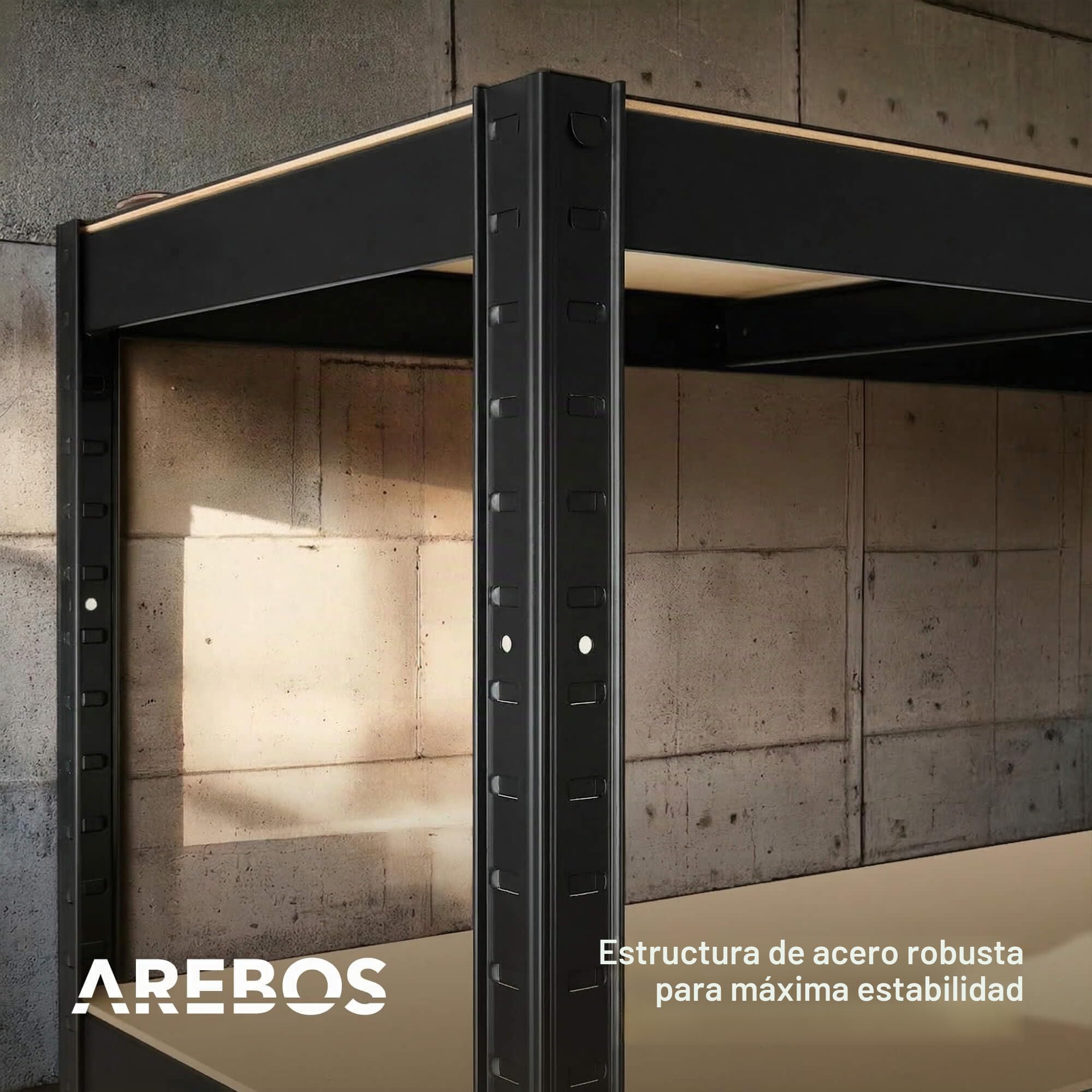 Arebos Estantería para Cargas Pesadas | Juego de 2 Unidades | 180 x 90 x 40 cm | Color Negro | 5 baldas | estantería para Taller | Almacenamiento | sótano