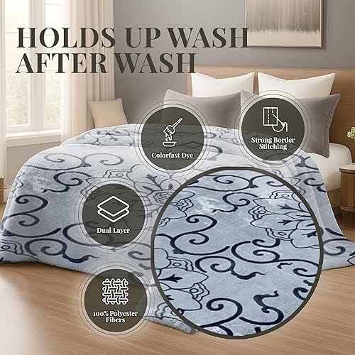 Miniatura 4 de Manta de forro polar sherpa, súper esponjosa, suave y acogedora, manta de felpa para sofá, sofá y cama, manta de invierno reversible (flor azul)