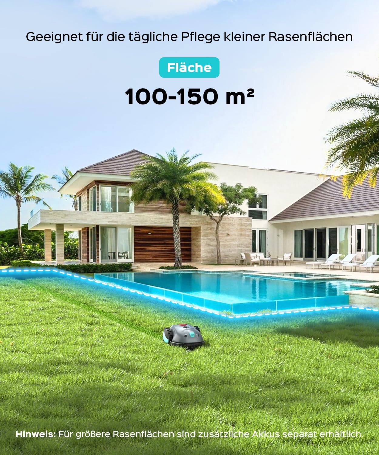 (2026 Upgrade) YARDCARE V100 Mähroboter ohne Begrenzungskabel, mit Vision Navigation, 150 Hinderniserkennung, Rasenroboter bis zu 150 m², Rasenmäher Roboter mit 4Ah Akku, Ersatzklingen, Magnetband