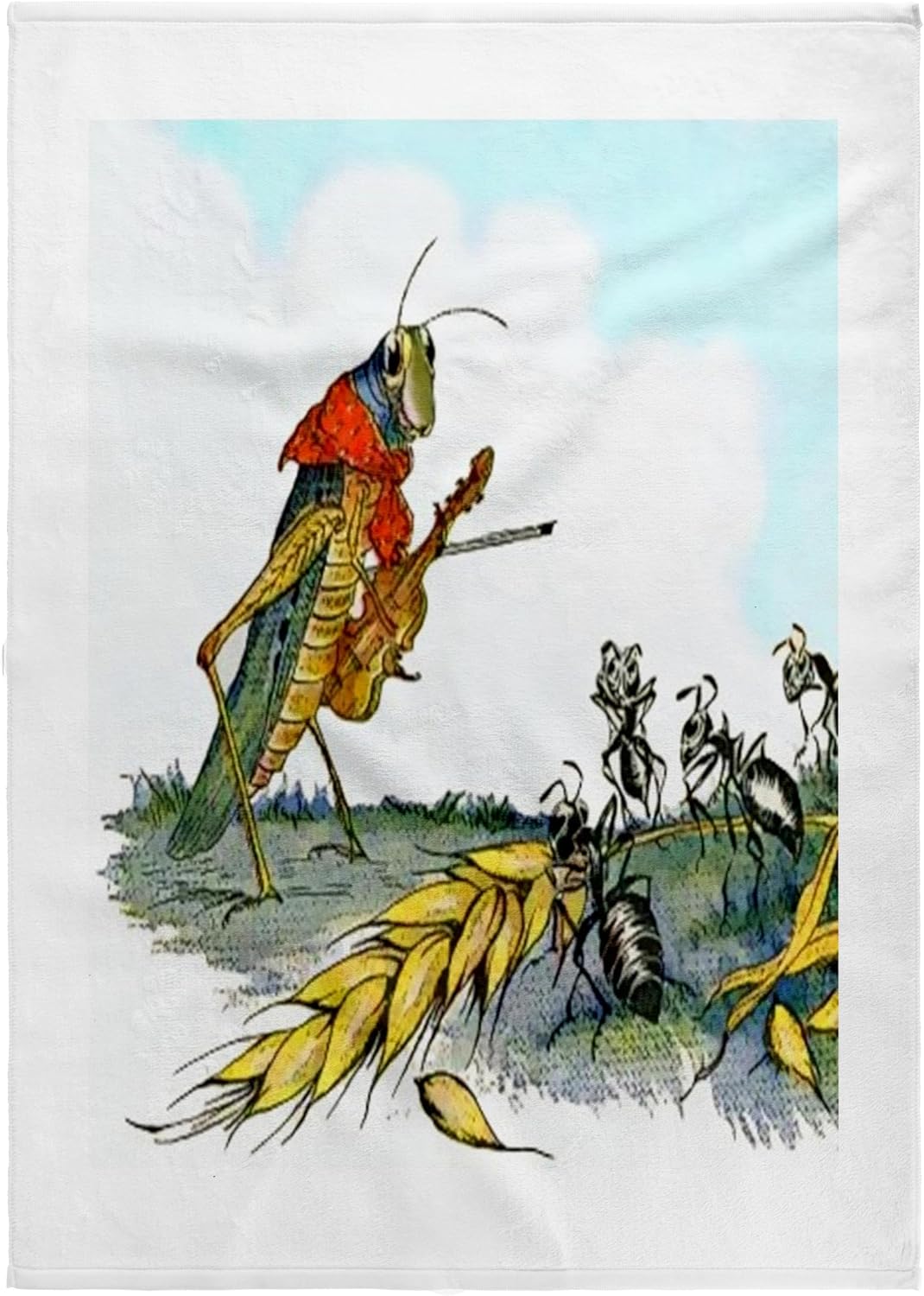 3dRose Vintage in Color Ant n The Grasshopper 22x30 Bath Hand Pool Towel