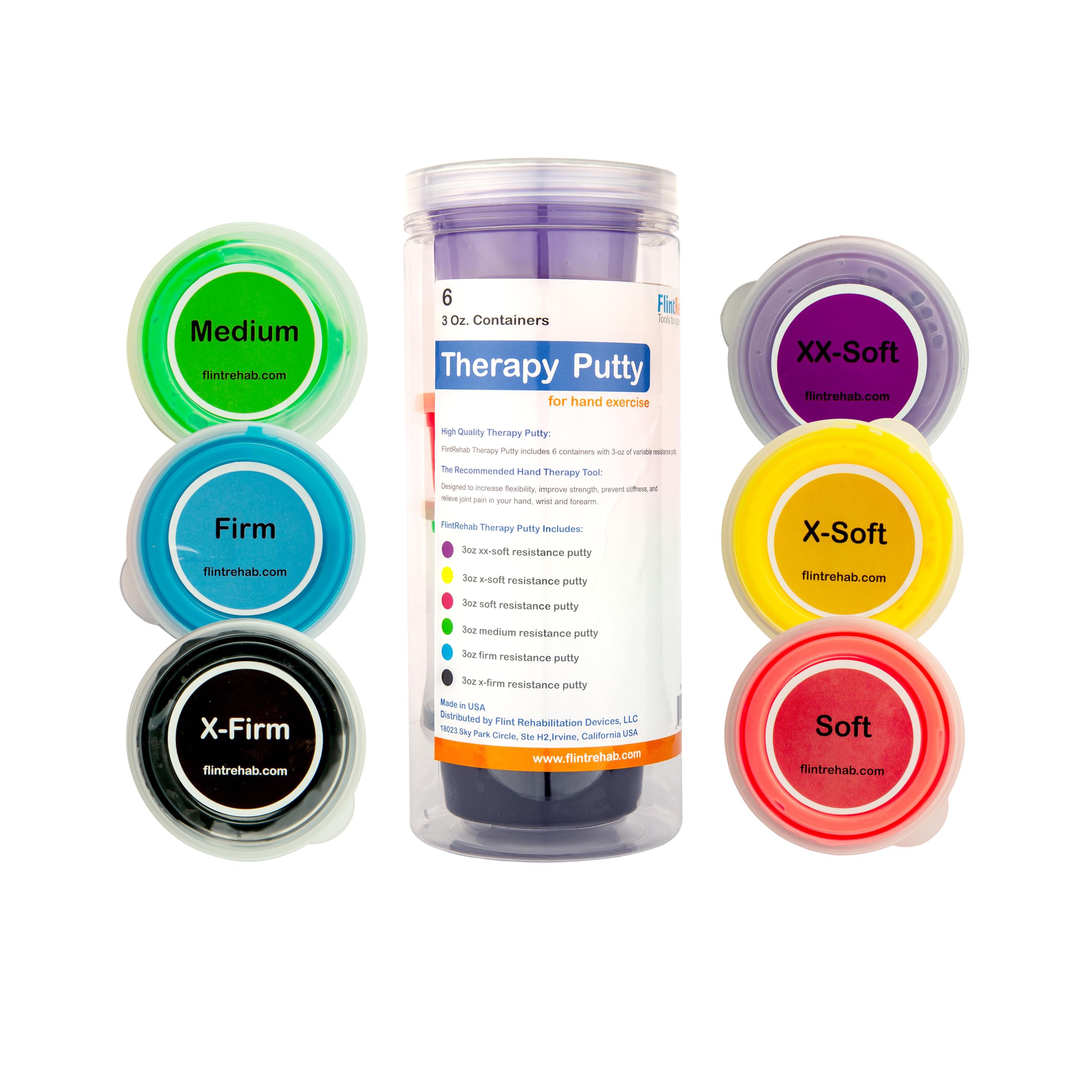 Flintrehab Durable Quality Therapy Putty (6 Pack, 3-Oz Each), Hand Putty for Physical Therapy, Fidgeting & Stress Relief