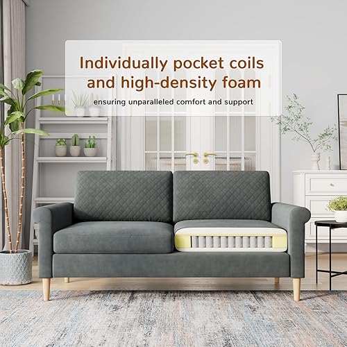Miniatura 4 de Vesgantti Sofá de 65.1 pulgadas, sofá de 2 plazas, sofá de dos plazas híbrido con resortes de espuma y muelles, sofá de dos plazas tapizado para