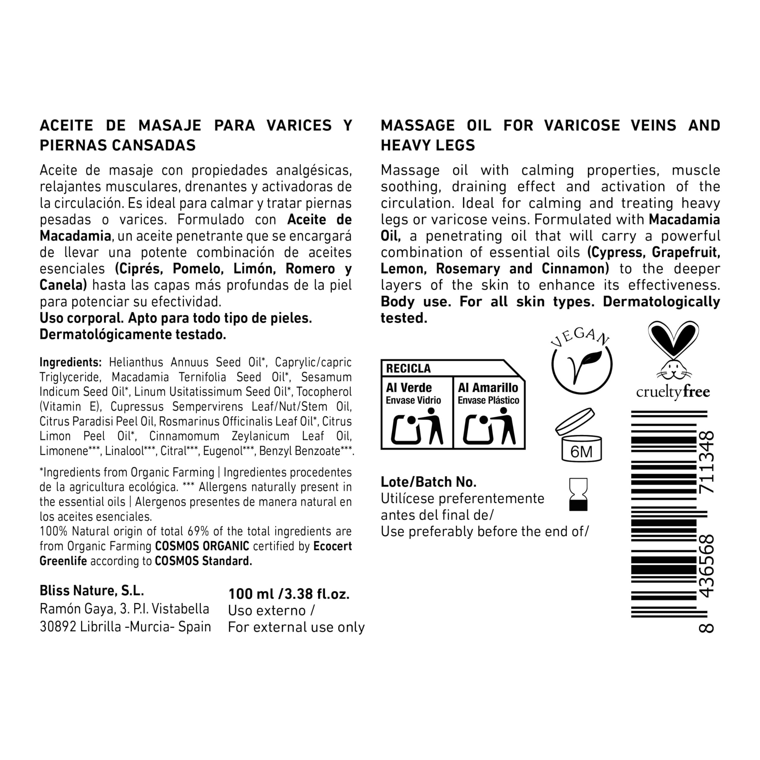Alma Secret Aceite de Masaje para Varices con Ciprés, Pomelo & Romero ECOCERT COSMOS ORGANIC - 100 ml
